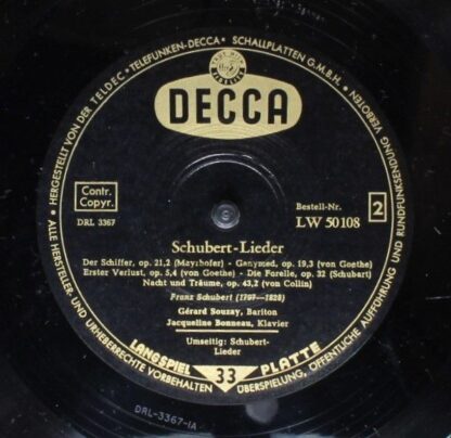 DECCA LW 50108 - Gérard Souzay, Jacqueline Bonneau - Schubert-Li - Image 4