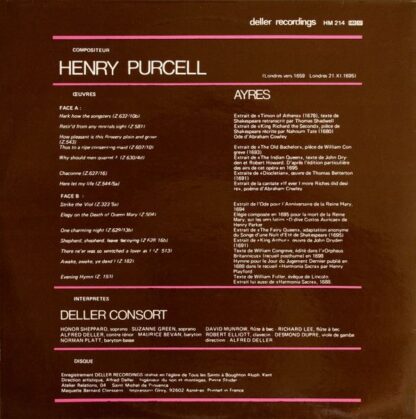Harmonia Mundi HM 214 - Henry Purcell, Deller Consort - Ayres Av - Image 2