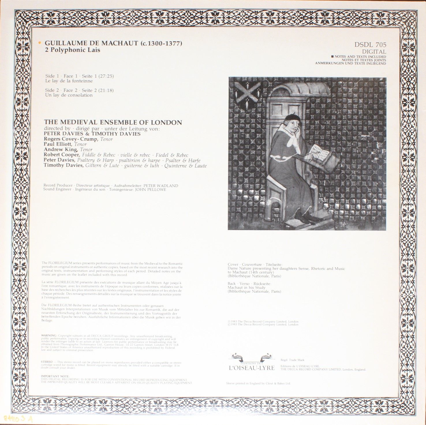 L'Oiseau-Lyre DSDL 705 - Guillaume de Machaut, The Medieval Ense - Image 2