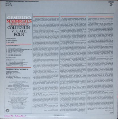 CBS Masterworks Digital D 37758 - Carlo Gesualdo, Collegium Voca - Image 2