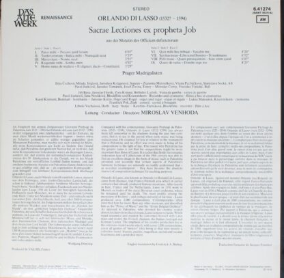 Telefunken 6.41274 - Roland de Lassus, Prague Madrigal Singers - - Image 2