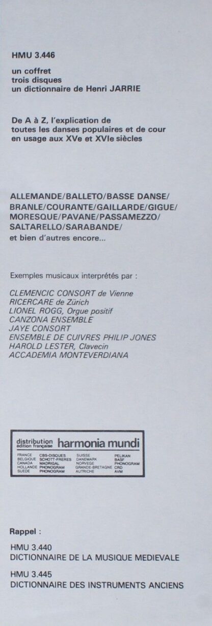 Harmonia Mundi HMU 3446 - Various - Dictionnaire Des Danses De L - Image 3