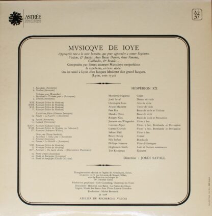 Astrée Auvidis AS 37 - Hespèrion XX,Jordi Savall - Mvsicqve De I - Image 2