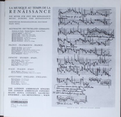 Belvedere ELY 0501 - The Ambrosian Singers, Le Consort Franz Ten - Image 3
