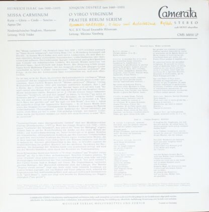 Camerata (2) CMS 30031 LP - Heinrich Isaac, Josquin Des Prés, Ni - Image 2