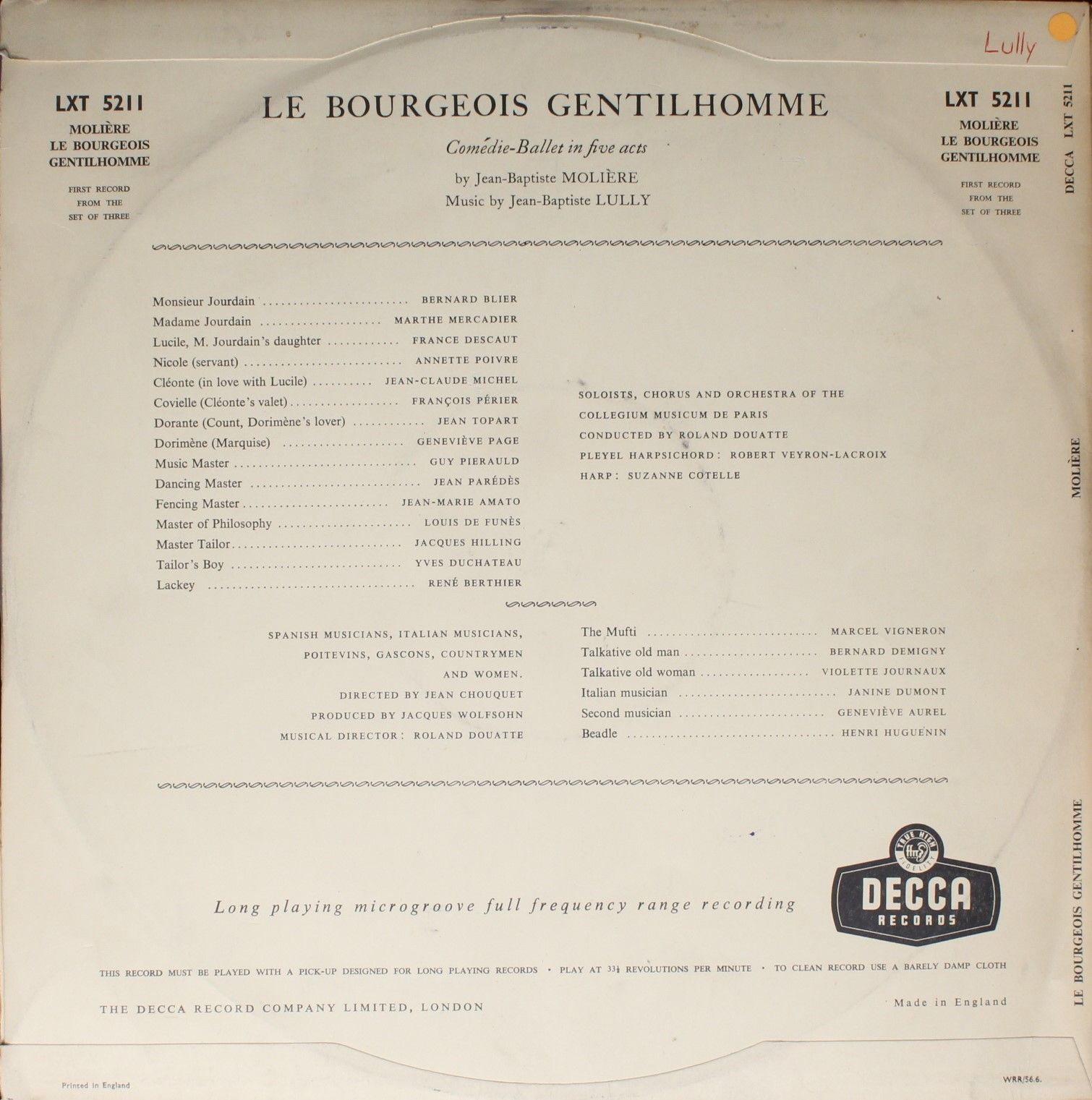 DECCA LXT 5211-3 - Molière, Jean-Baptiste Lully - Le Bourgeois G - Image 2