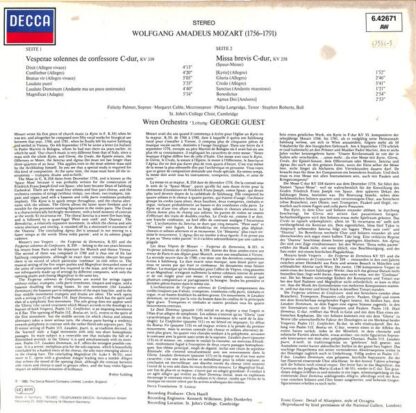 DECCA 6.42671 - Wolfgang Amadeus Mozart, Felicity Palmer, Margar - Image 2