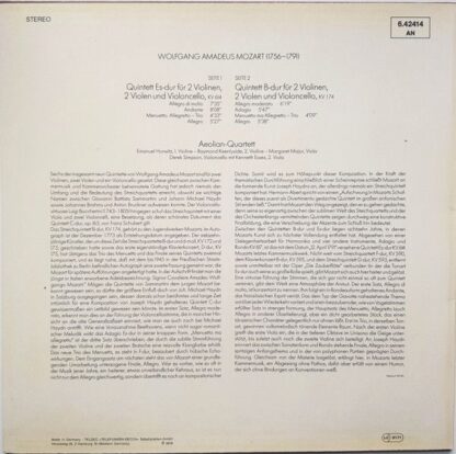 DECCA 6.42414 - Wolfgang Amadeus Mozart, Aeolian String Quartet, - Image 2