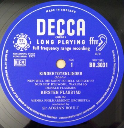 DECCA BR 3031 - Gustav Mahler, Kirsten Flagstad, Wiener Philharm - Image 3