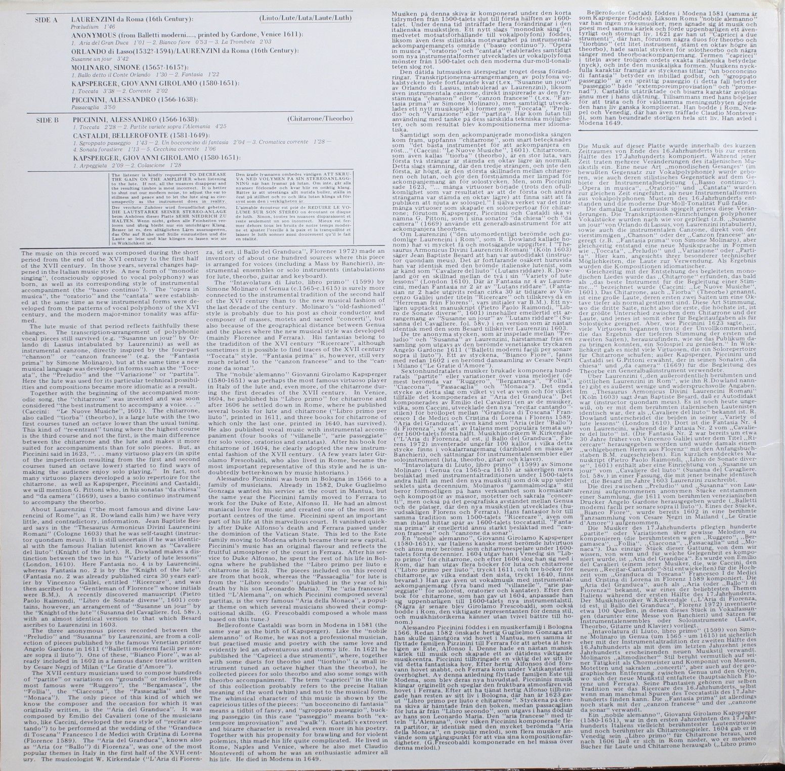 BIS LP-226 - Jakob Lindberg - Italian Music For Lute & Chitarron - Image 3