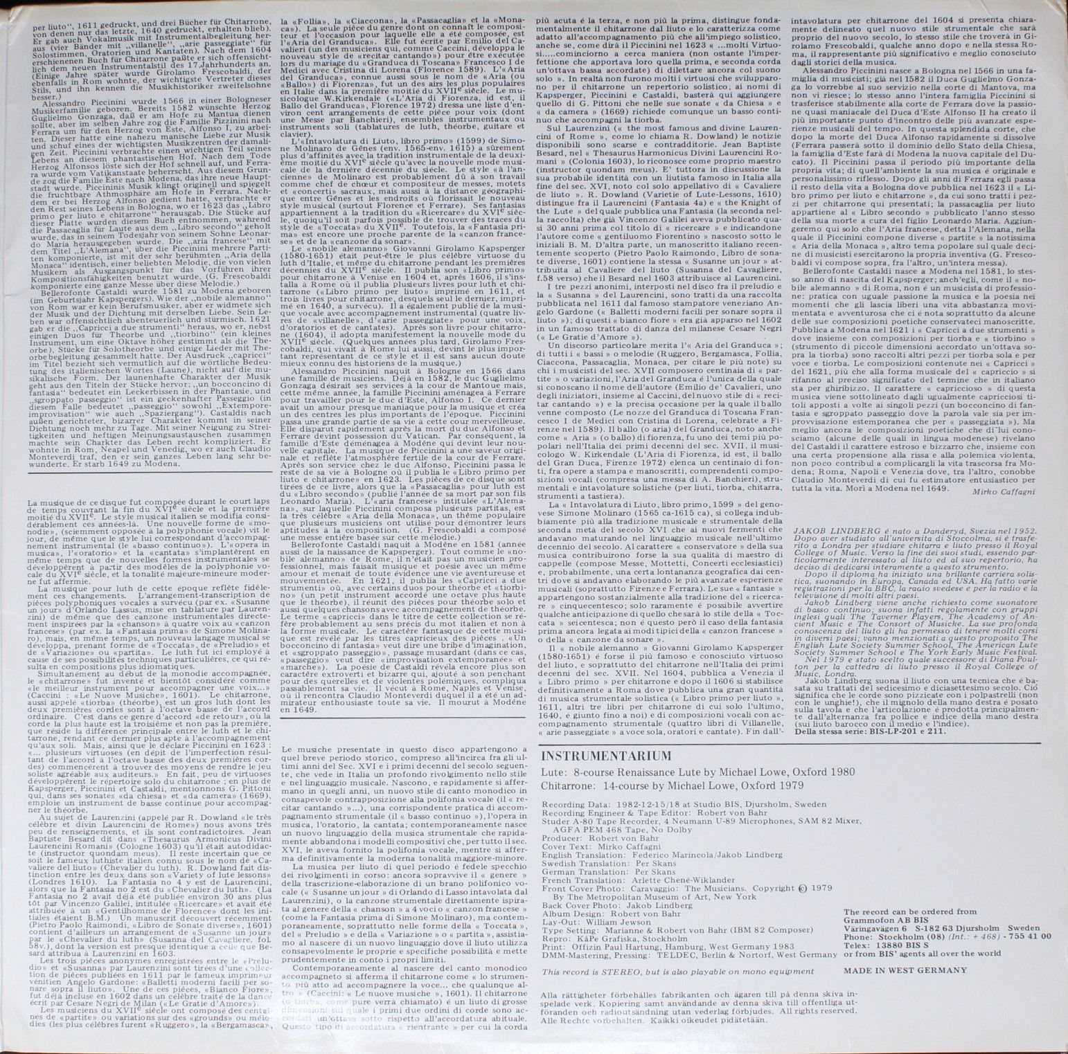 BIS LP-226 - Jakob Lindberg - Italian Music For Lute & Chitarron - Image 4