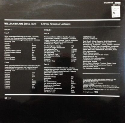 Deutsche Harmonia Mundi DHL 20397.98 - William Brade, Hespèrion - Image 3