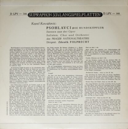Supraphon LPV - 146 - Karel Kovařovic, Orchestr Národního Divadl - Image 2