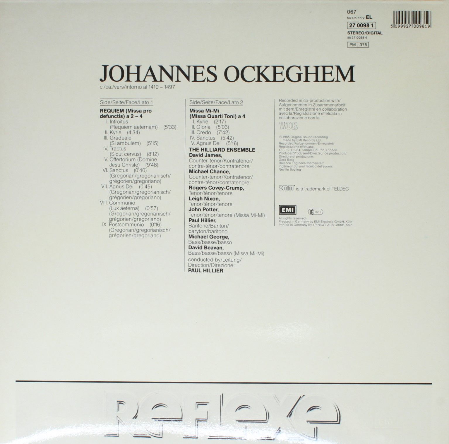 His Master's Voice 27 0098 1 - Johannes Ockeghem, The Hilliard E - Image 2