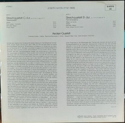 DECCA 6.42315 - Joseph Haydn, Aeolian String Quartet - Kaiserqua - Image 2