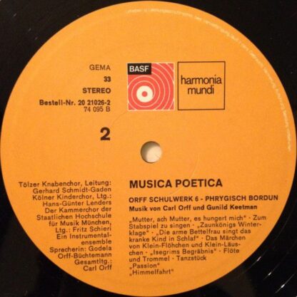 BASF 20 21026-2 - Carl Orff, Gunild Keetman - Musica Poetica Tei - Image 4