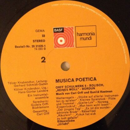 BASF 20 21 025-1 - Carl Orff, Gunild Keetman - Musica Poetica Te - Image 4