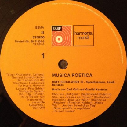 BASF 20 21030-8 - Carl Orff, Gunild Keetman - Musica Poetica Tei - Image 3