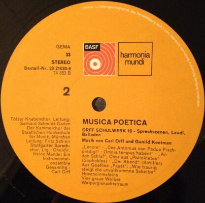 BASF 20 21030-8 - Carl Orff, Gunild Keetman - Musica Poetica Tei - Image 4