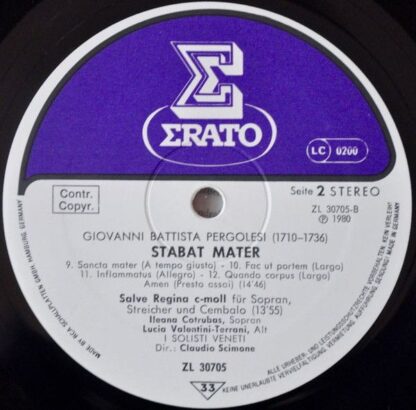 Erato ZL 30705 - Giovanni Battista Pergolesi - Stabat Mater  Sal - Image 3