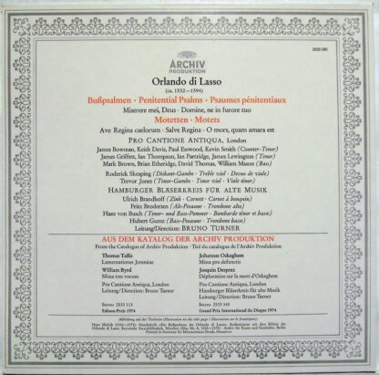 Archiv Produktion 2533 290 - Roland de Lassus, Pro Cantione Anti - Image 2