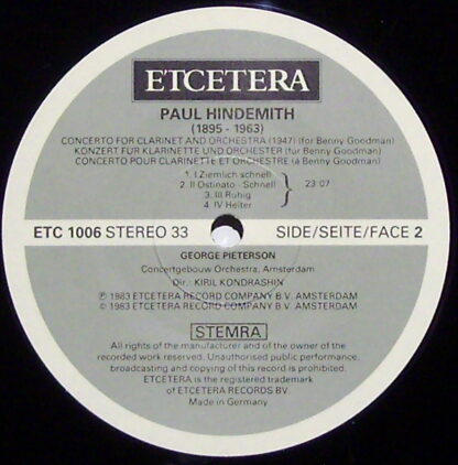 Etcetera (3) ETC 1006 - Paul Hindemith, Tibor De Machula, George - Image 3