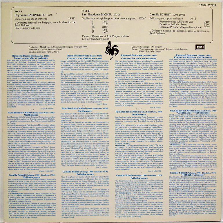 EMI Belgium 1A063-23989 - Raymond Baervoets, Paul-Baudouin Miche - Image 2