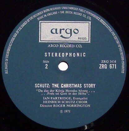 Argo ZRG 671 - Heinrich Schütz, Ian Partridge, The Schütz Choir - Image 3