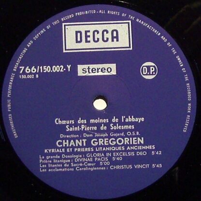 DECCA 766 / 150.002 - Chœur Des Moines De L'Abbaye Saint-Pierre - Image 3