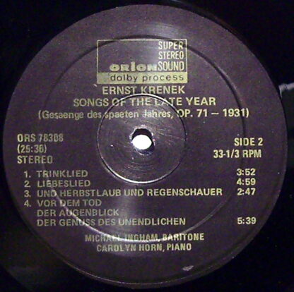 Orion ORS 78308 - Ernst Krenek - Gesaenge Des Spaeten Jahres, So - Image 3