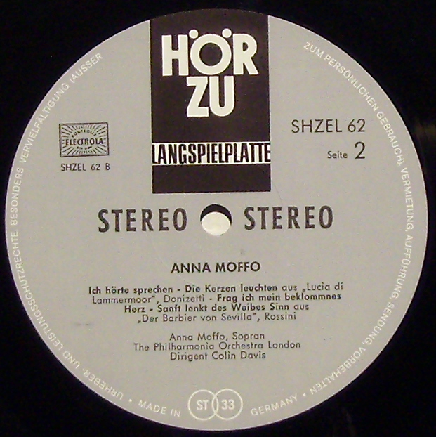 HÖR ZU SHZEL 62 - Anna Moffo - Arien Aus Den Italienischen Opern - Image 3