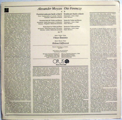 Opus 9111 0500 - Alexander Moyzes, Oto Ferenczy - Poetická Suita - Image 2