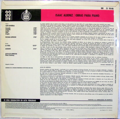 Hispavox HHS 10-86 - Isaac Albéniz, Alicia De Larrocha - Obras P - Image 2