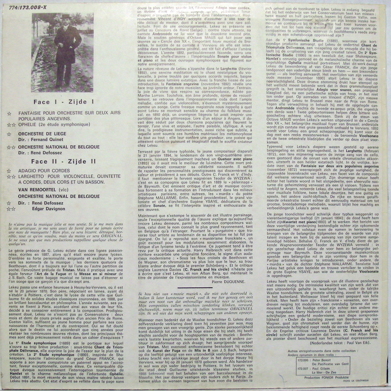 DECCA 173.008-X - Guillaume Lekeu - Adagio / Larghetto / Ophélie - Image 2