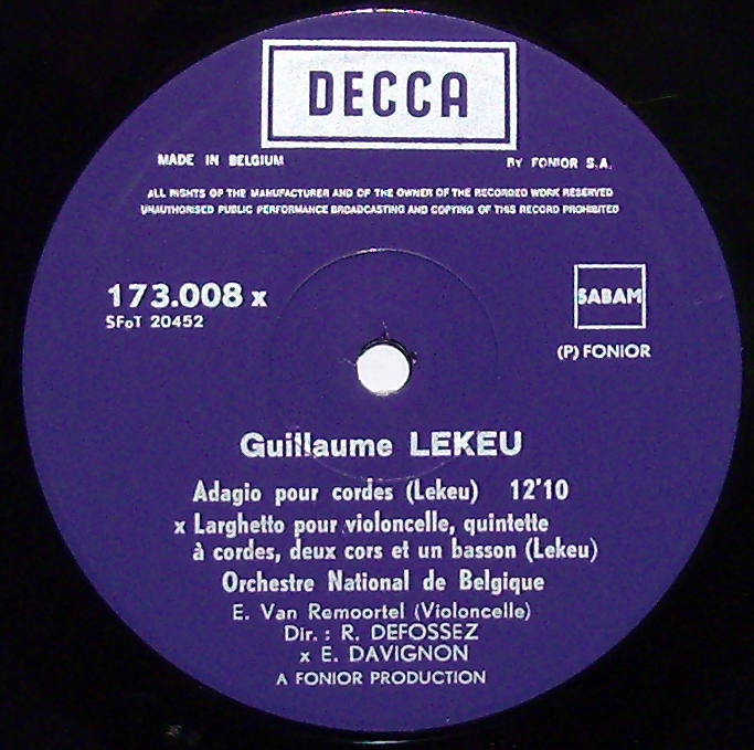 DECCA 173.008-X - Guillaume Lekeu - Adagio / Larghetto / Ophélie - Image 3
