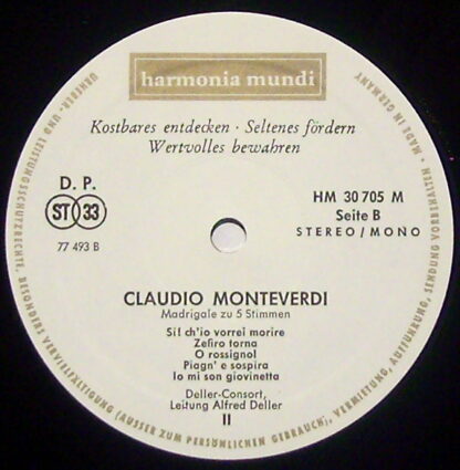 Harmonia Mundi HMS 209 - Claudio Monteverdi, Deller Consort, Col - Image 3