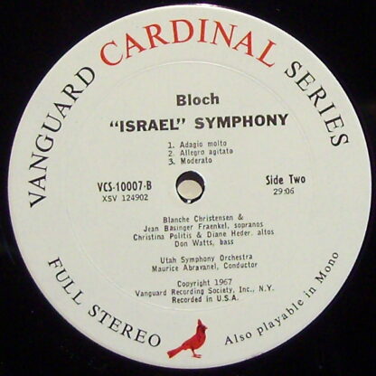 Vanguard VCS-10007 - Ernest Bloch, Zara Nelsova, Utah Symphony O - Image 3