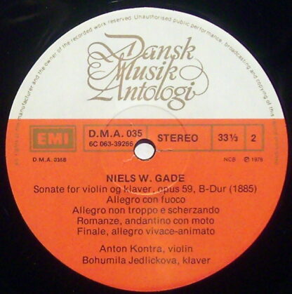 EMI D.M.A. 035 - Niels Wilhelm Gade, Anton Kontra, Bohumila Jedl - Image 3