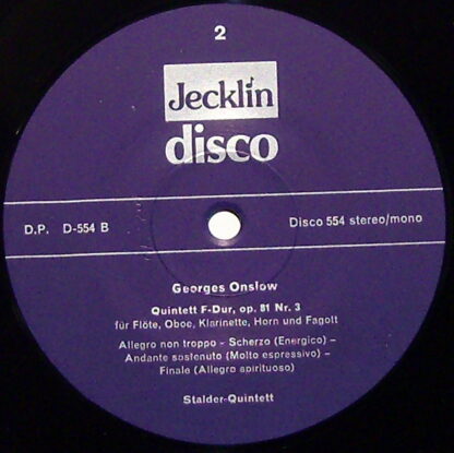 Jecklin-Disco 554 - George Onslow, Stalder-Quintett, Zürich, Wer - Image 3