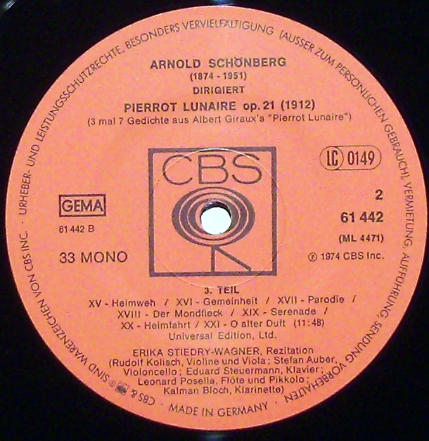 CBS Classics 61442 - Arnold Schoenberg, Erika Stiedry-Wagner - P - Image 3