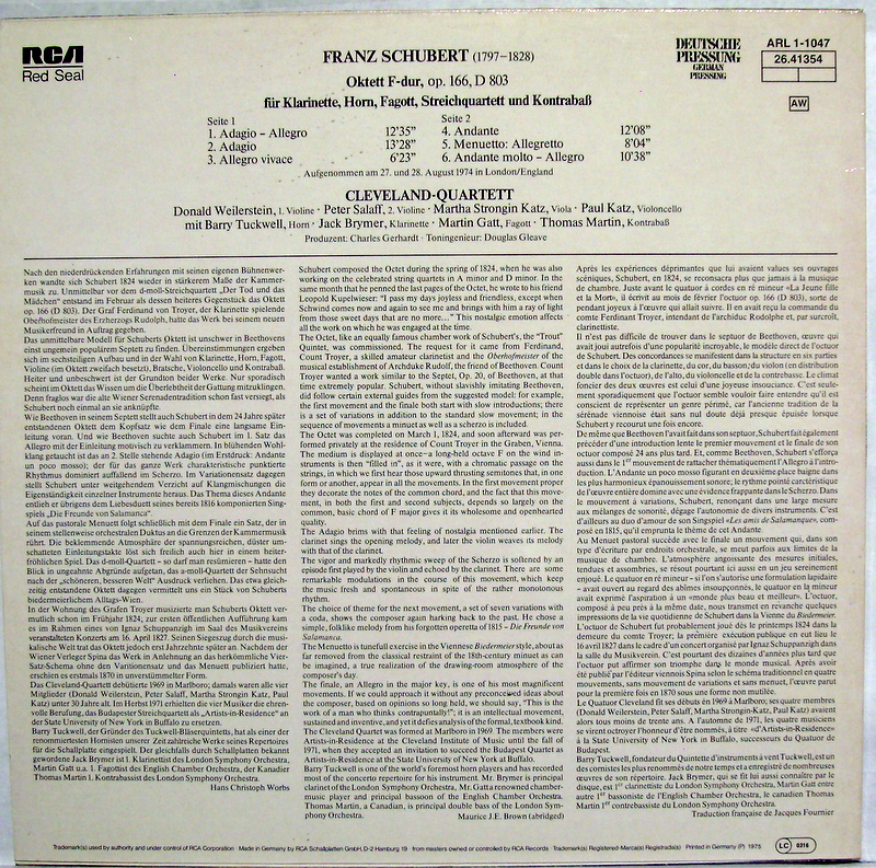 RCA Red Seal ARL1-1047 - Franz Schubert, The Cleveland Quartet, - Image 2