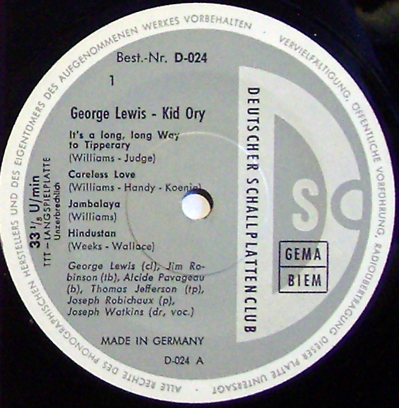Deutscher Schallplattenclub D 024 - George Lewis (2), Kid Ory -