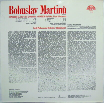 Supraphon 1 10 1348 - Bohuslav Martinů - Concerto No. 1 For Cell - Image 2