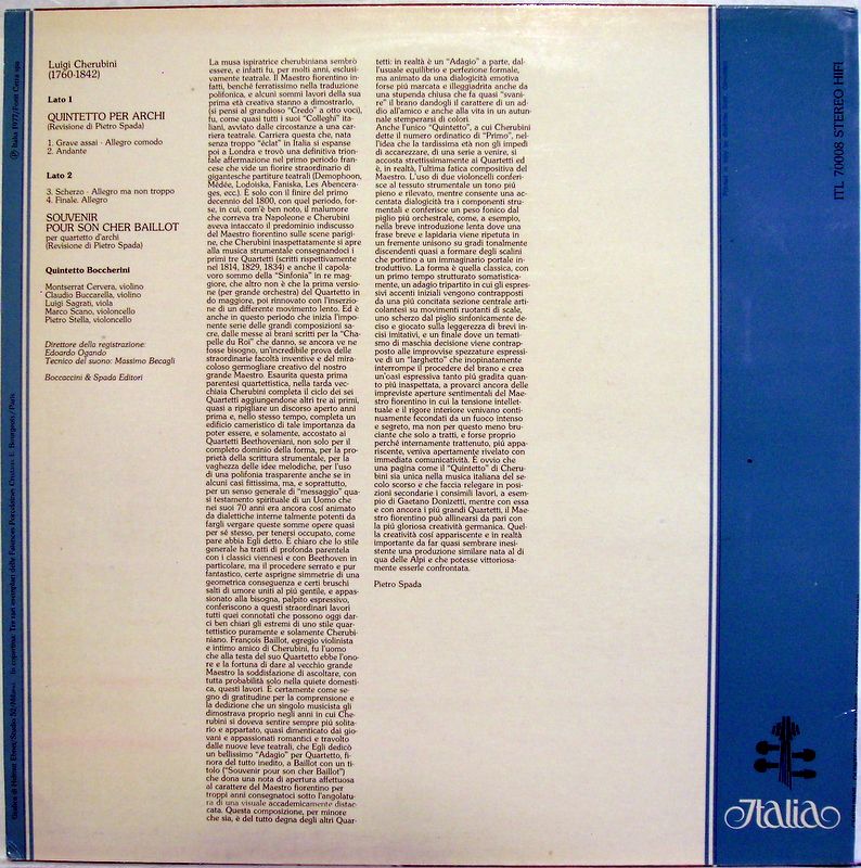 Italia ITL 70008 - Luigi Cherubini, Quintetto Boccherini - Quint - Image 2