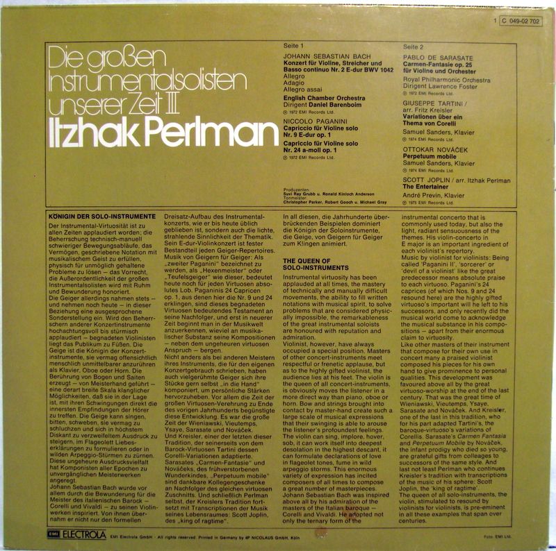 His Master's Voice 1 C 049-02 702 - Itzhak Perlman, Johann Sebas - Image 4