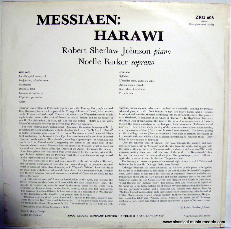 Argo ZRG 606 - Olivier Messiaen, Noelle Barker, Robert Sherlaw J - Image 2