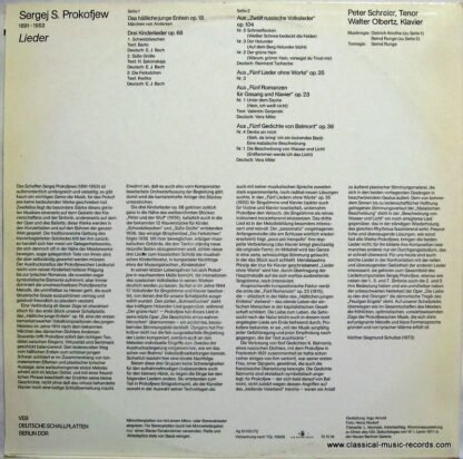 Eterna 8 26 306 - Sergei Prokofiev, Peter Schreier, Walter Olber - Image 4