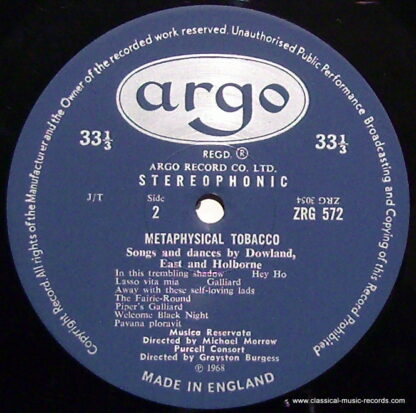Argo RG 572 - John Dowland, Michael East, Anthony Holborne, Musi - Image 3