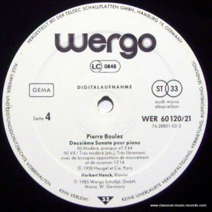 WERGO WER 60120/21 - Pierre Boulez, Herbert Henck - Première Son - Image 3