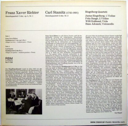 RBM Records RBM 3008 - Franz Xaver Richter, Carl Stamitz, Ringel - Image 2